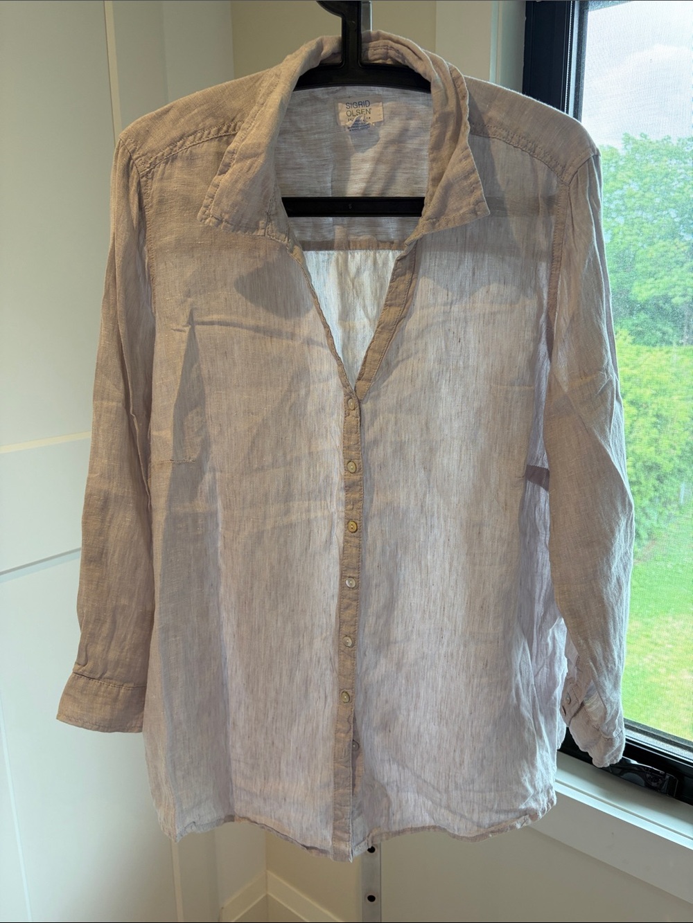 Sigrid Olsen Light Grey Button-Down Linen Shirt